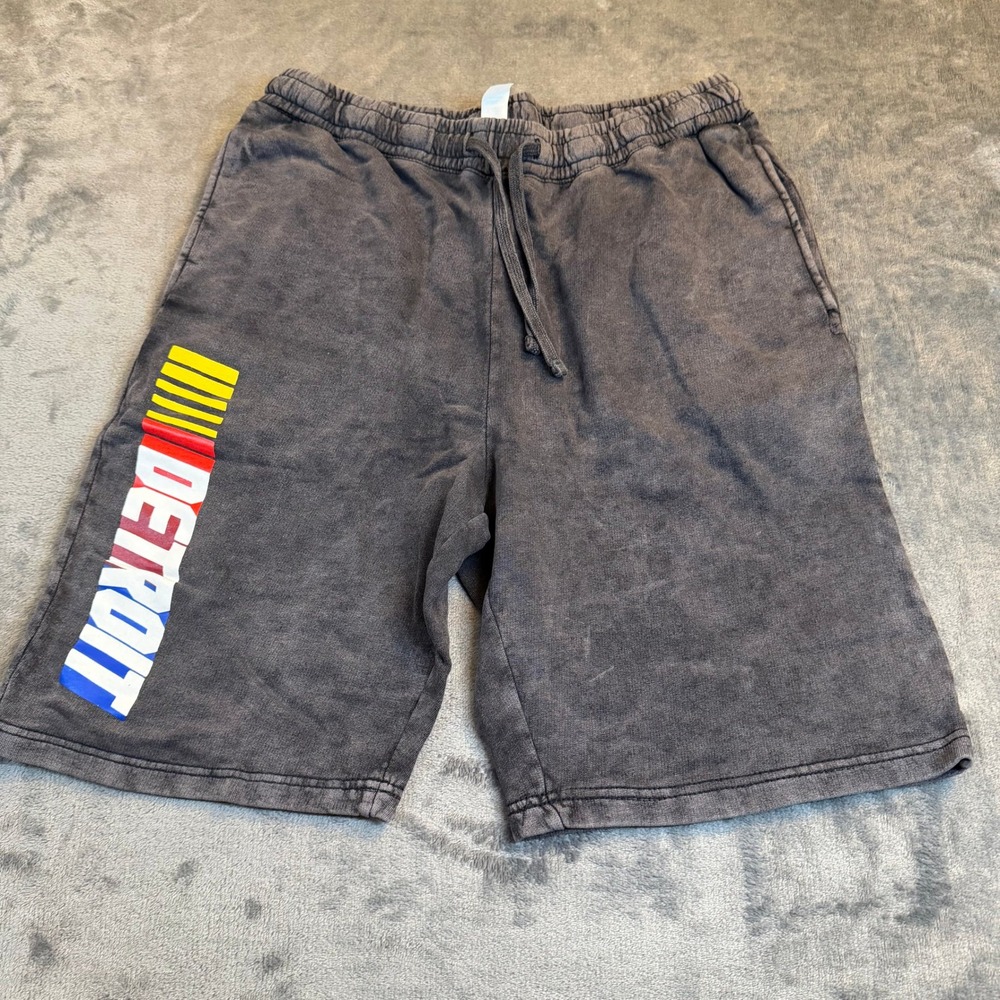 Lane Seven Detroit Graphic Sweat Shorts Mens Small Charcoal Mineral Wash Cotton
